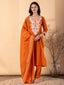 Mustard Orange Embroidered Cotton Suit Set
