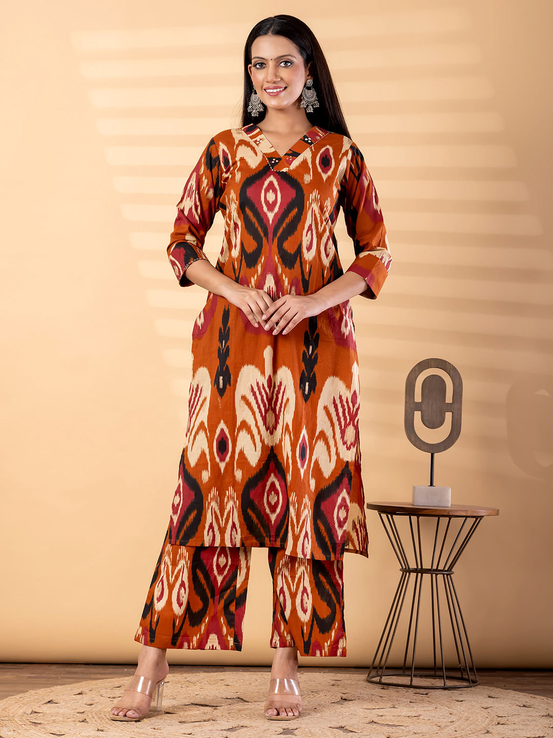 Rust Ikat Fusion Cotton Co-ord Set Main image