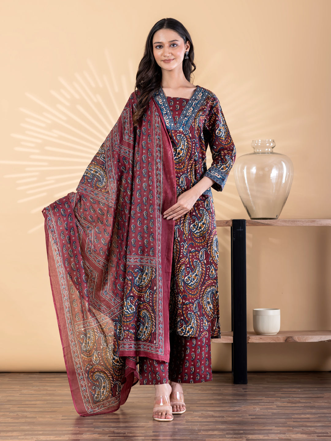 Heritage Maroon Paisley Kurta Set