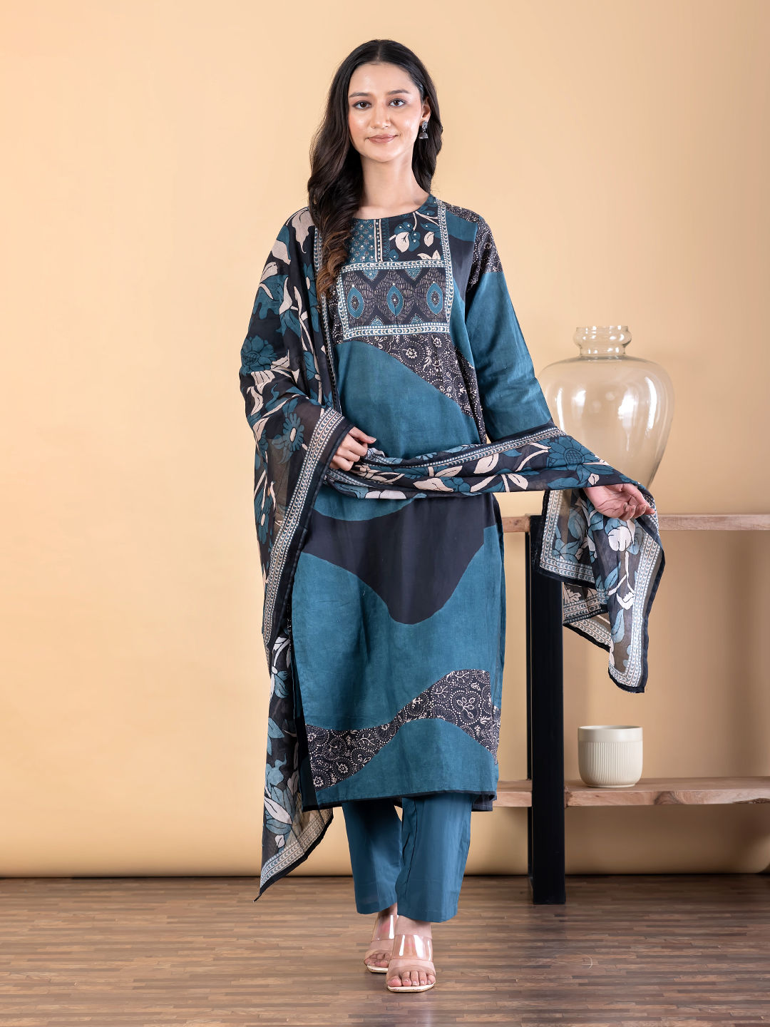 Teal Mosaic Fusion Kurta Set