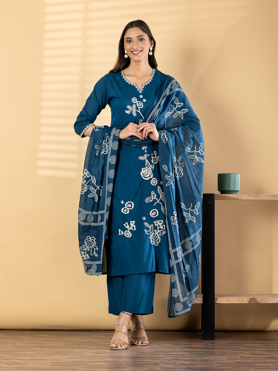 Teal Floral Enchantment Kurta Set Main image