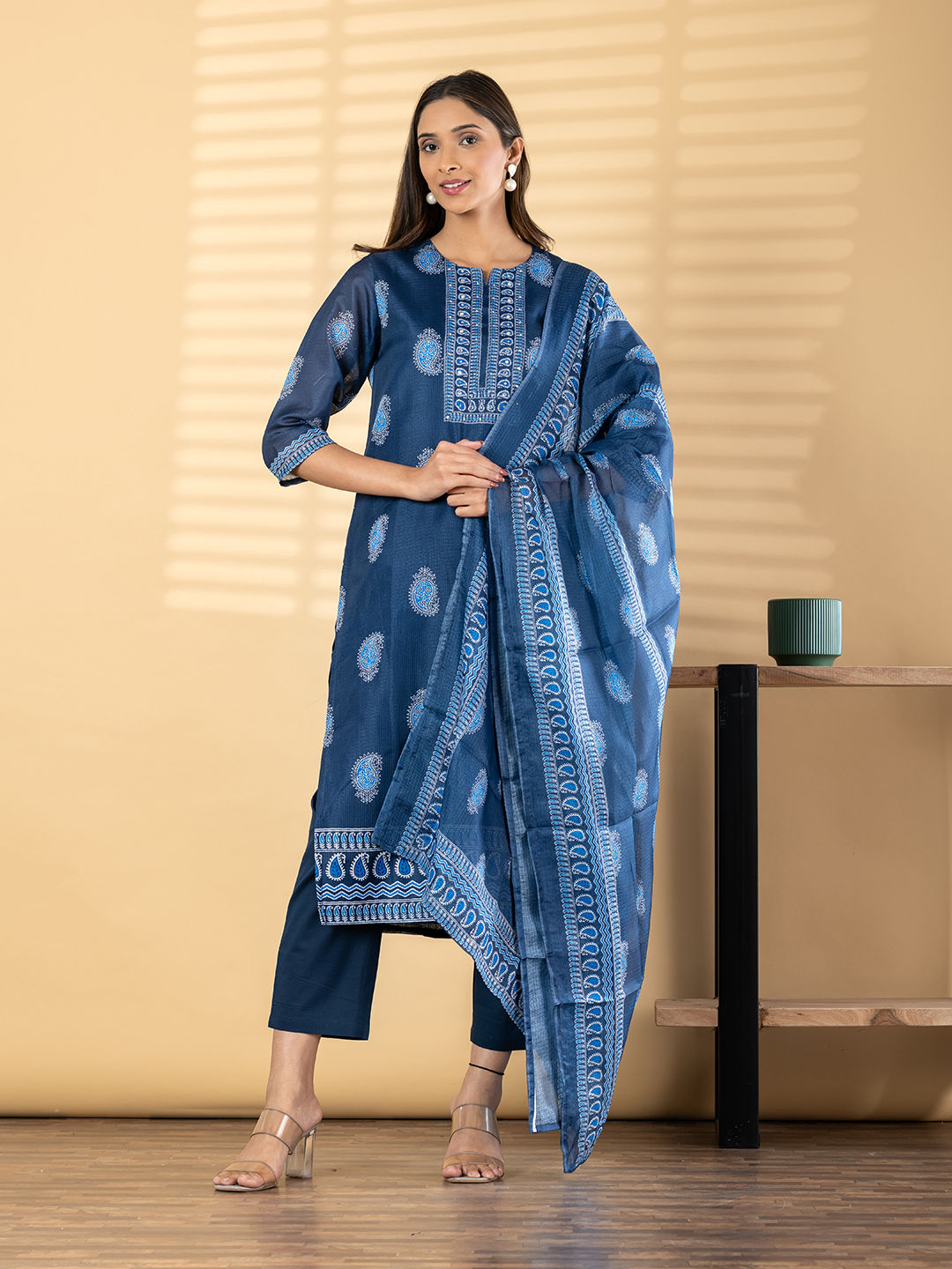 Midnight Blue Paisley Cotton Suit Set