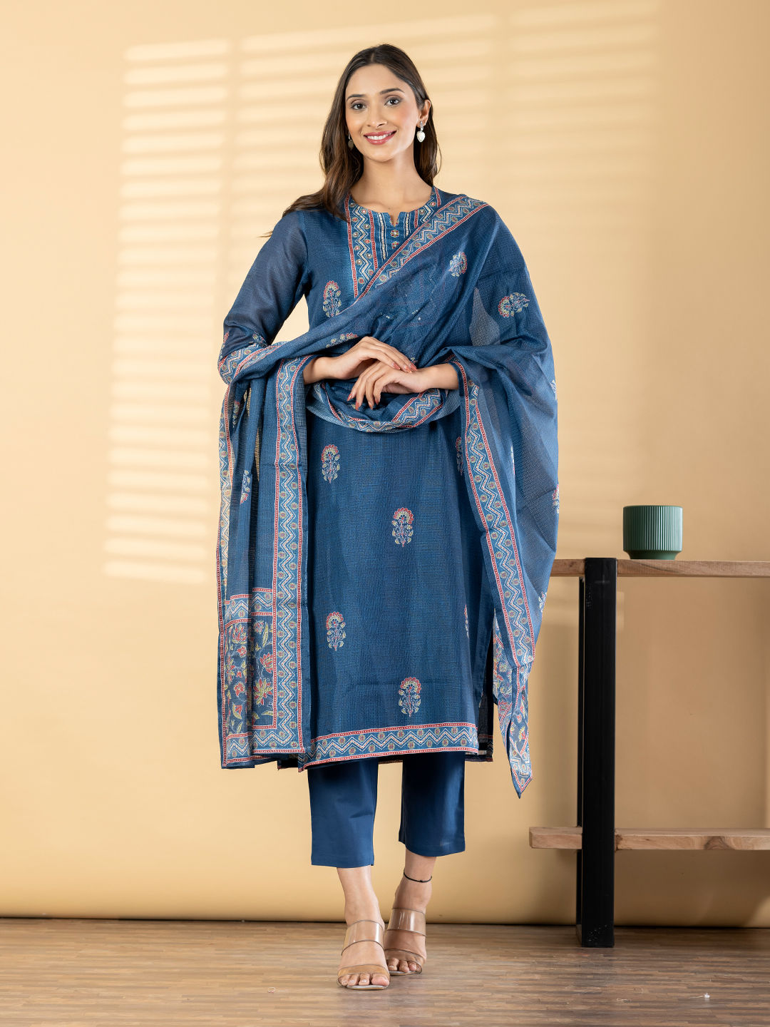 Indigo Floral Printed Cotton Suit Set Main image