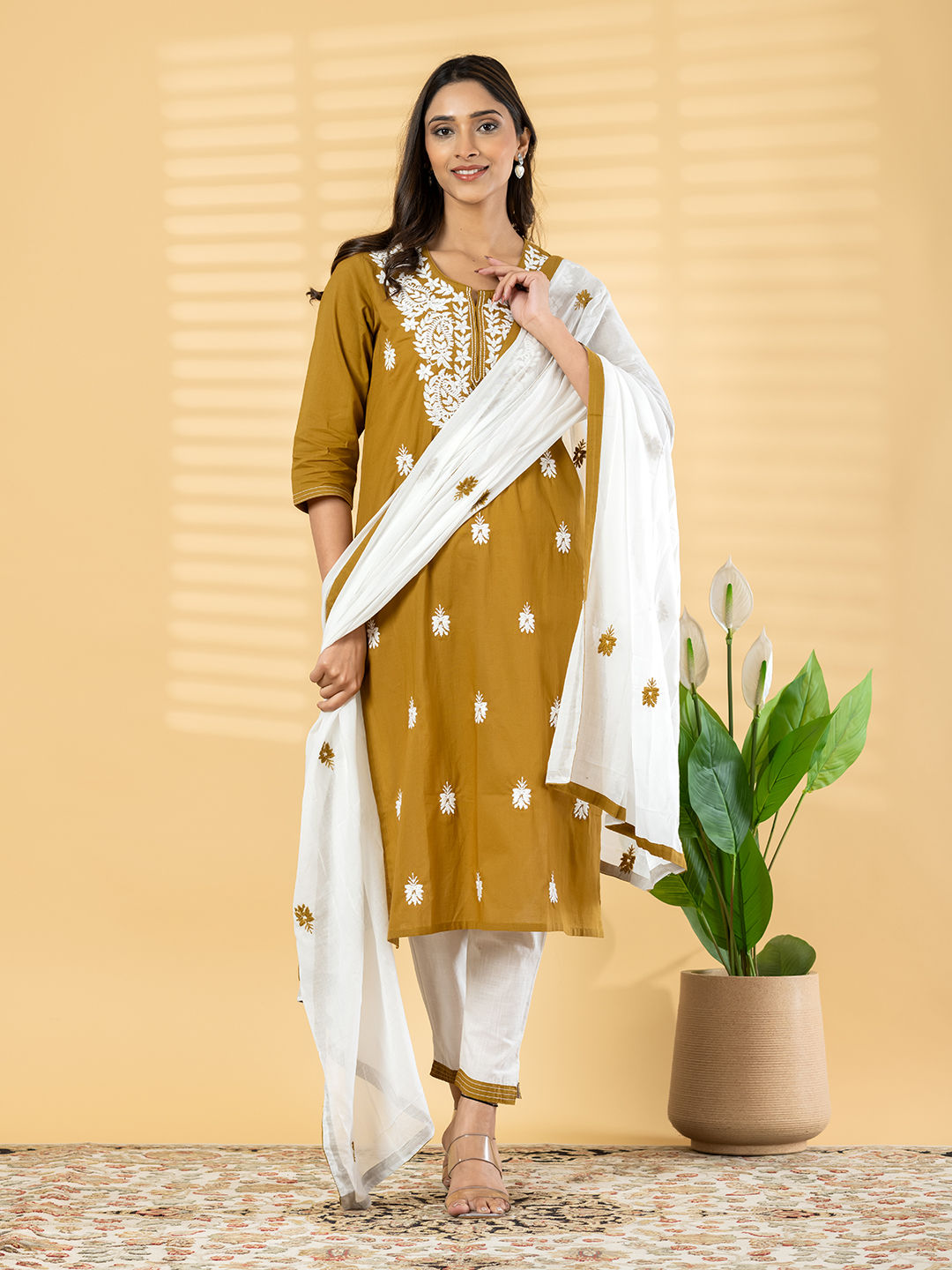 Mustard Meadow Chikankari Kurta Set Main image
