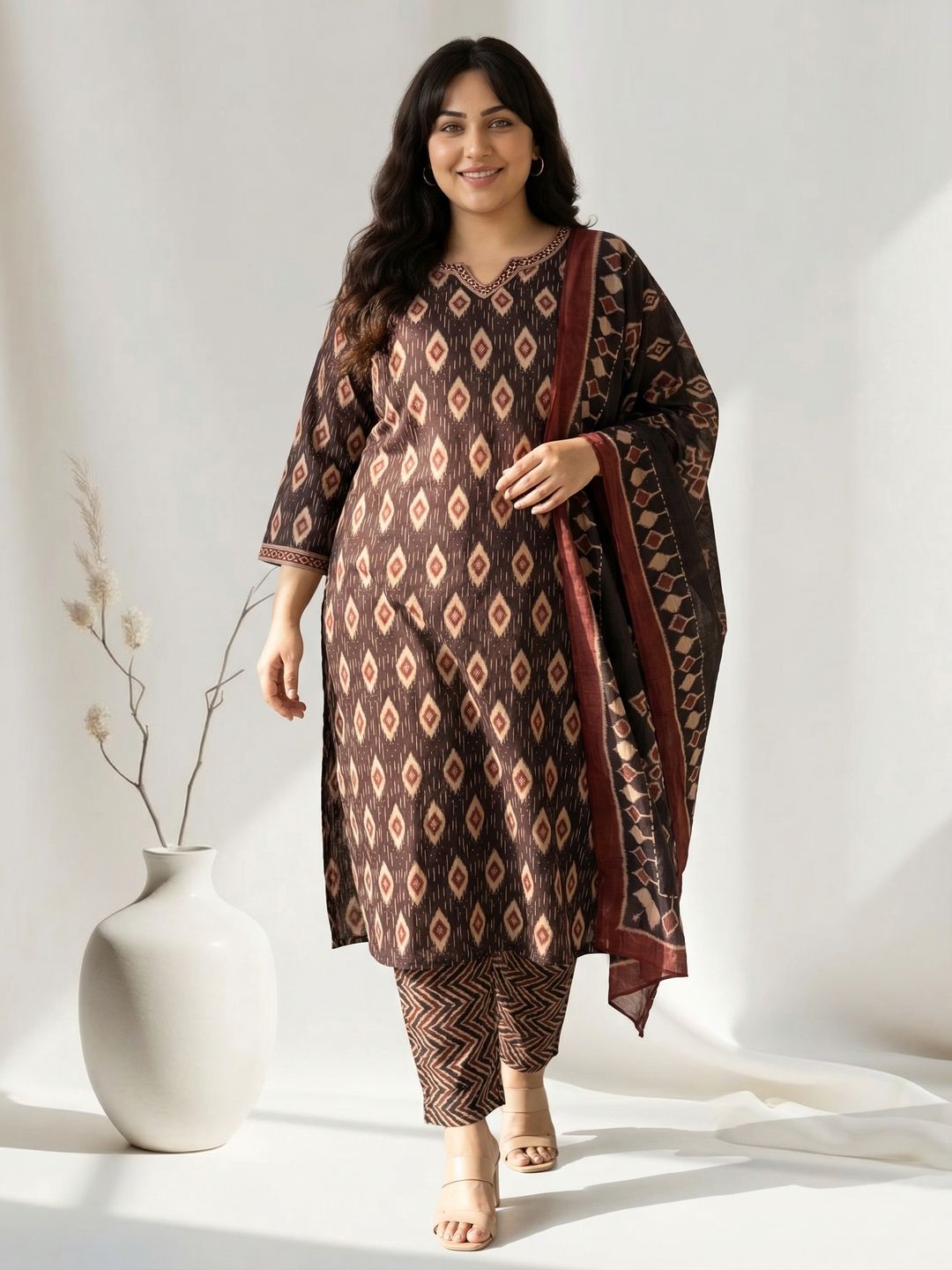 Chocolate Ikat Print Suit Set Main image