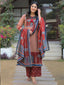 Maroon Striped Printed Kurta Set