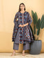 Indigo Geometric Print Kurta Set