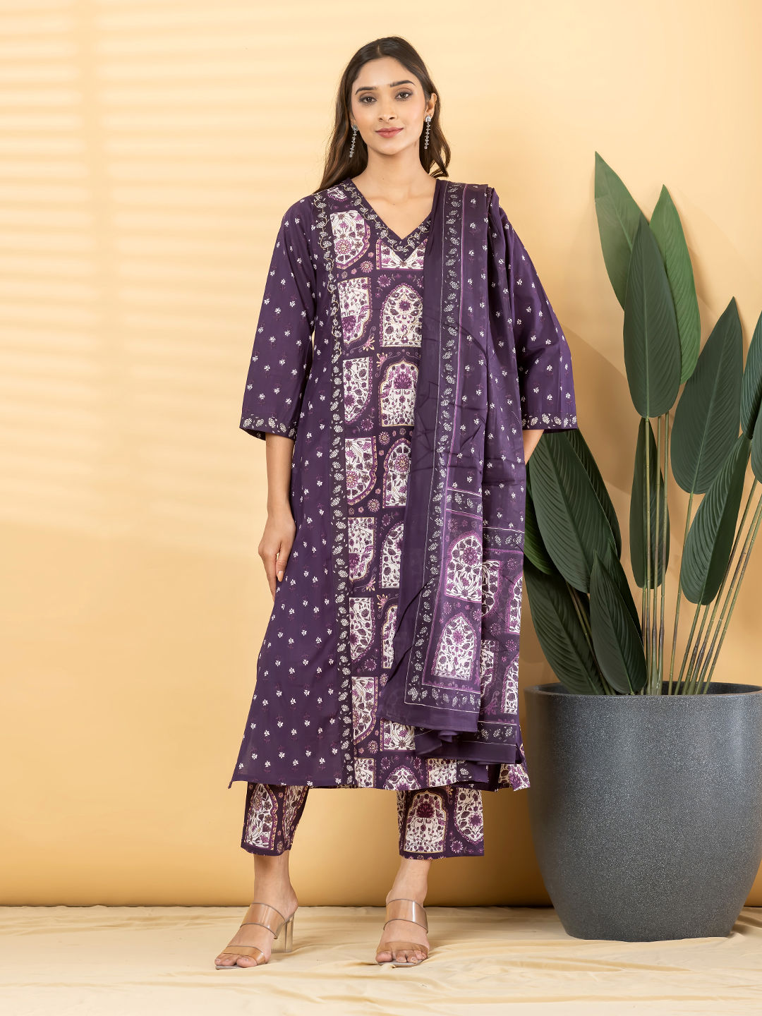 Regal Purple Architectural Print Kurta Set