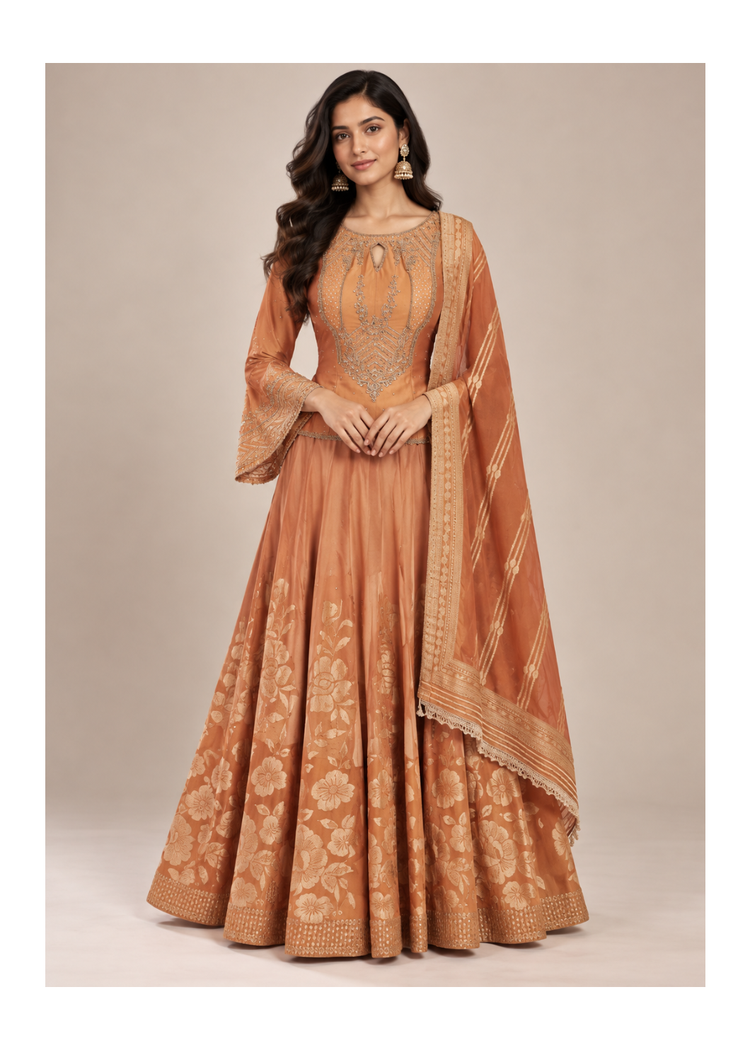 Sage Green Embroidered Peplum Sharara Set Secondary image
