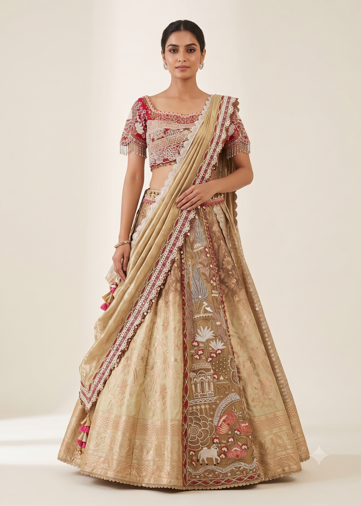 Champagne Gold Embroidered Bridal Lehenga Main image