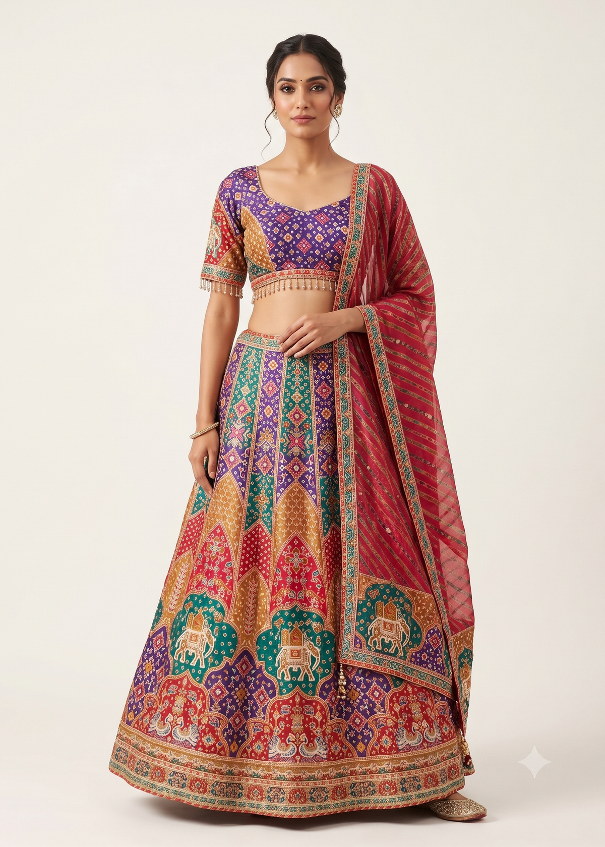 Multicolour Bandhani & Patola Motif Lehenga