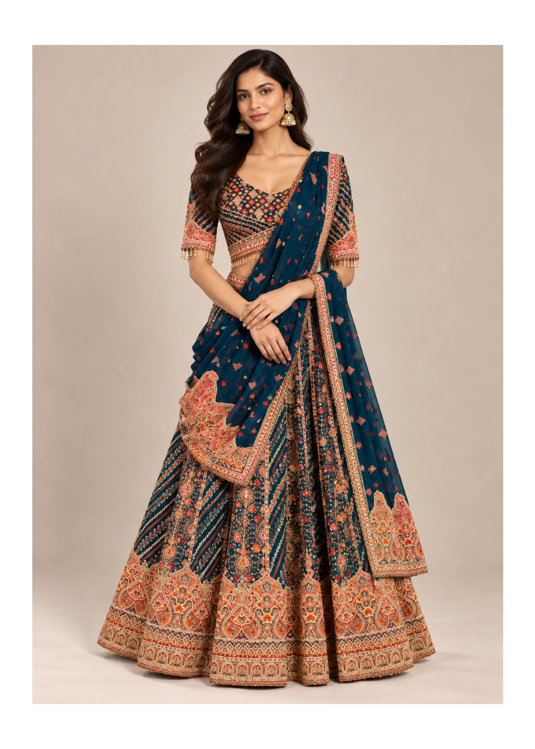 Wine Red Embroidered Bridal Lehenga Set Secondary image
