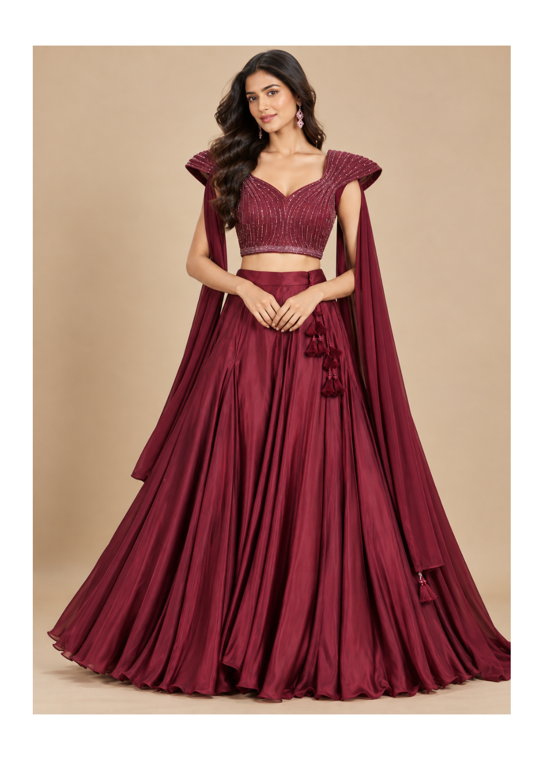 Wine Sequin Cape Style Designer Lehenga Set