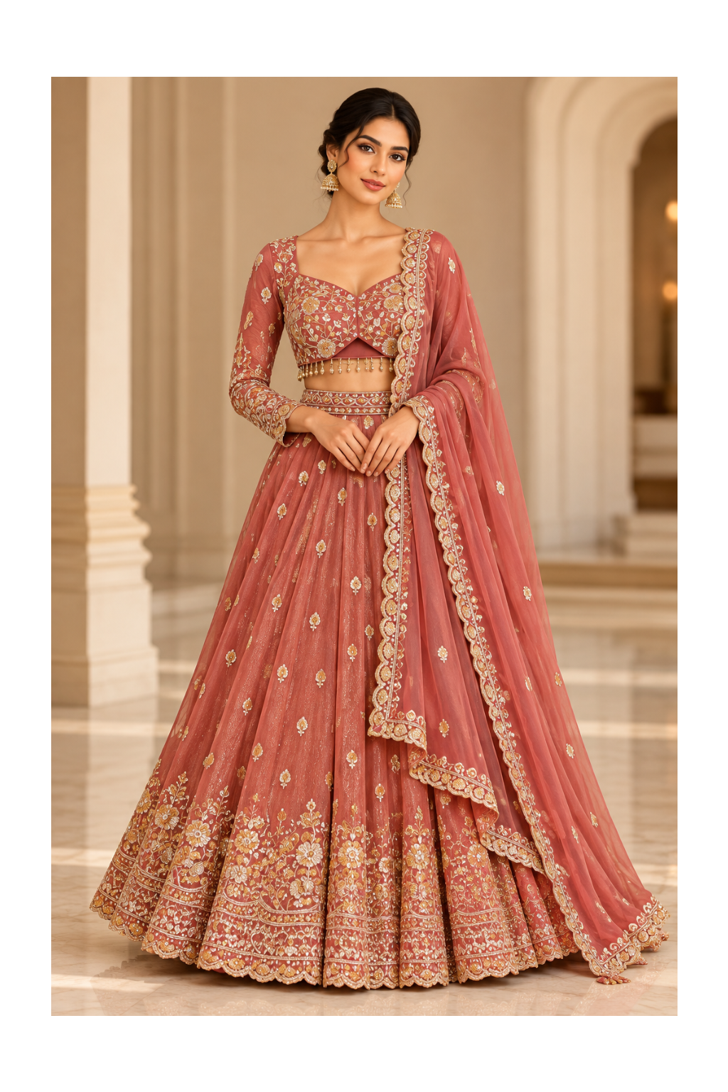 Dusty Rose Embroidered Bridal Lehenga Set Main image