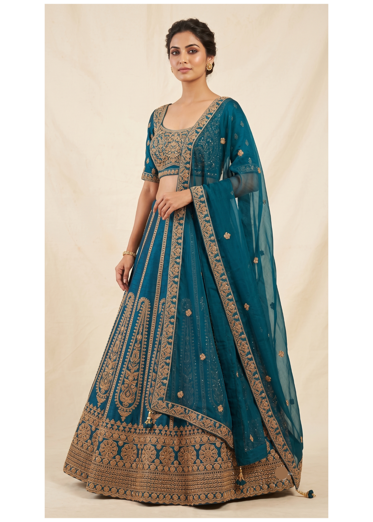 Peacock Teal Silk Bridal Lehenga Set with Zardozi Work