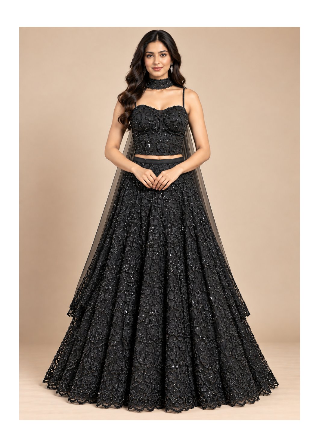 Black Sequin Embroidered Bridal Lehenga Set