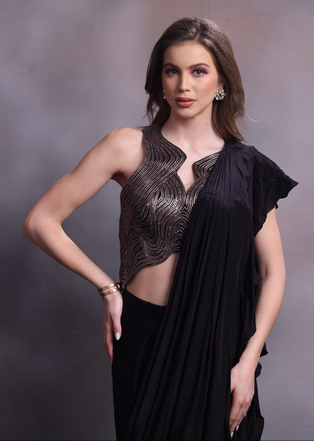 Midnight Noir Pre-Draped Saree Secondary image