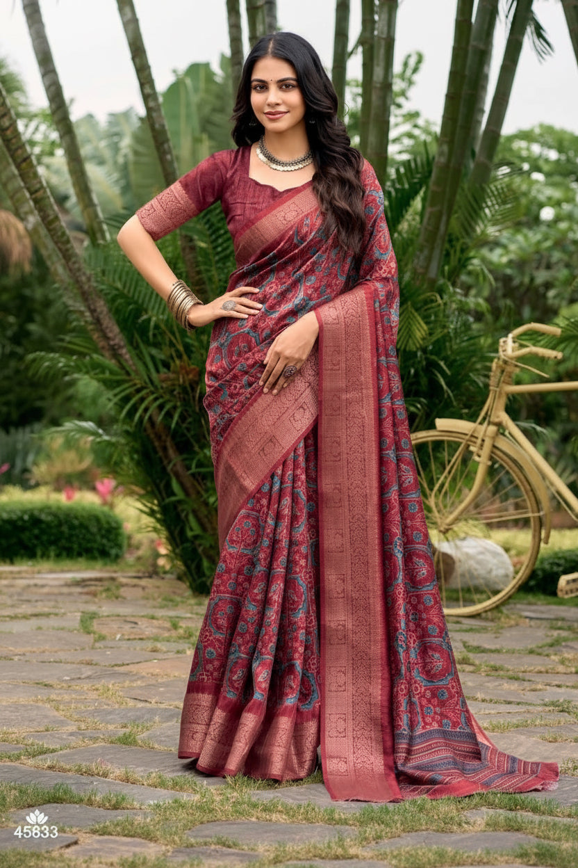 Ajrakh Print Art Silk Saree Main image