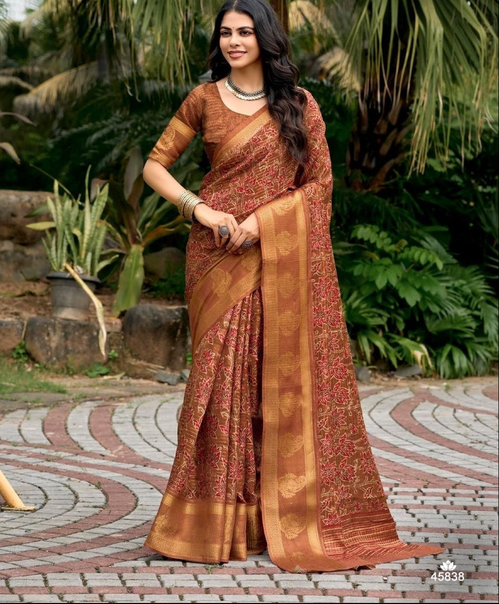 Rust Brown Banarasi Silk Saree