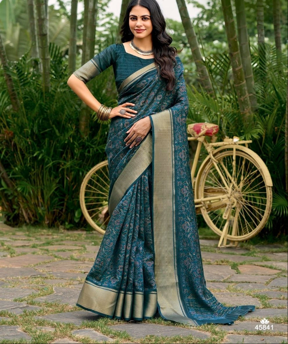 Floral Print Banarasi Silk Saree Main image