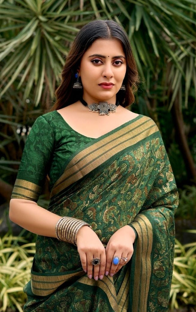 Emerald Green Banarasi Art Silk Saree Secondary image