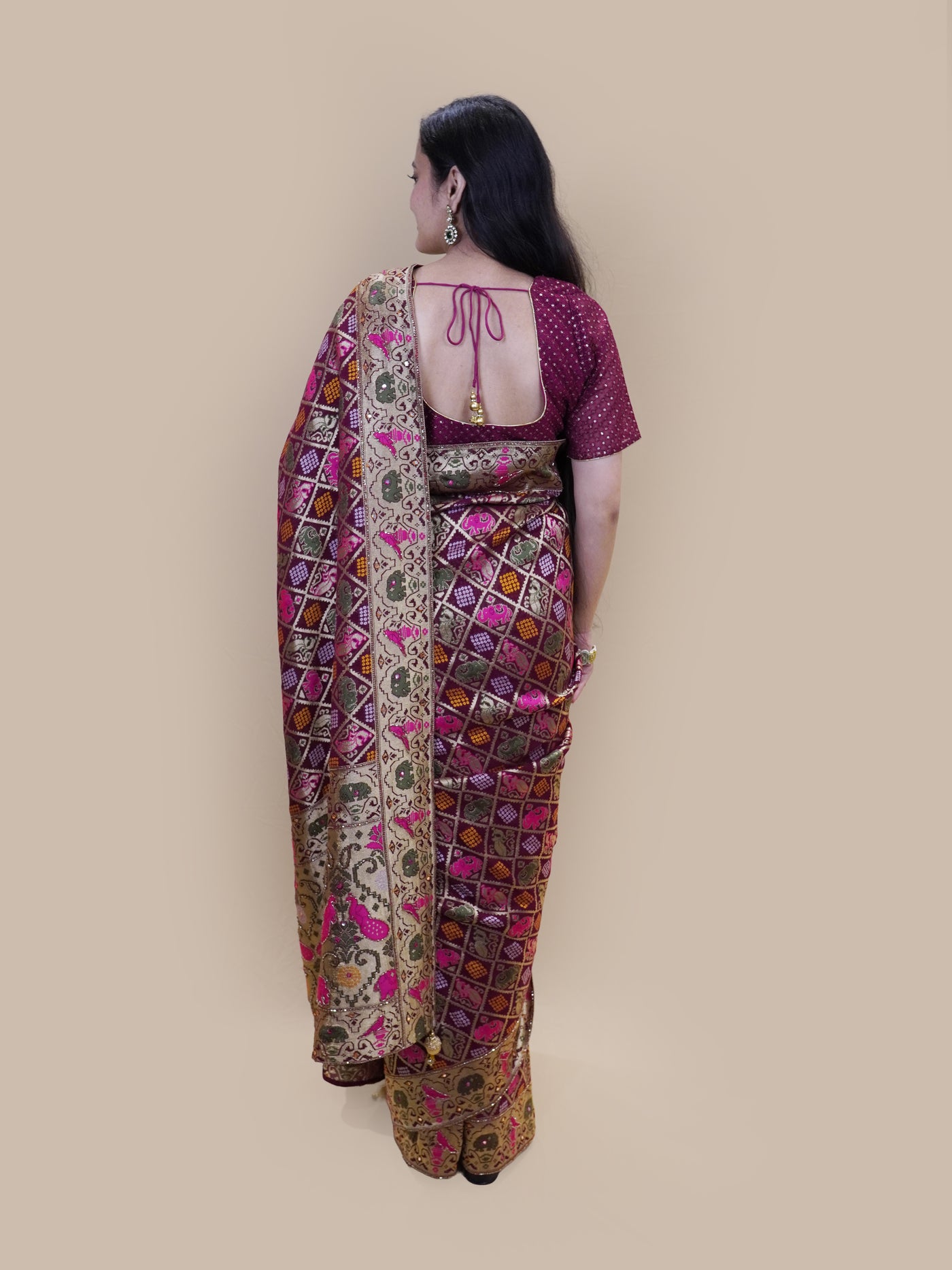 Royal Wine Phulkari Lattice Silk Saree (N7971 GS-140)