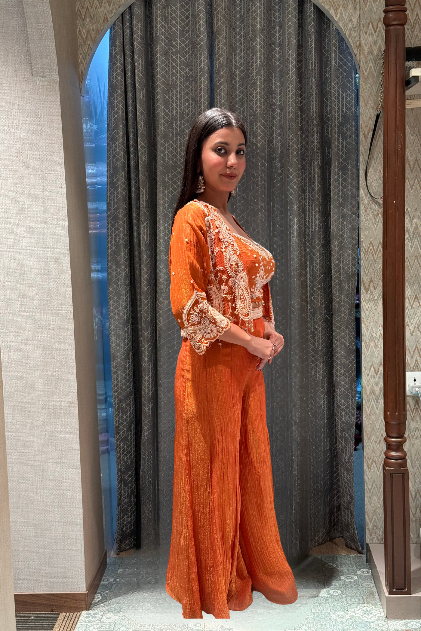 Orange Crushed Palazzo and Embellished Jacket (8212 M-16)