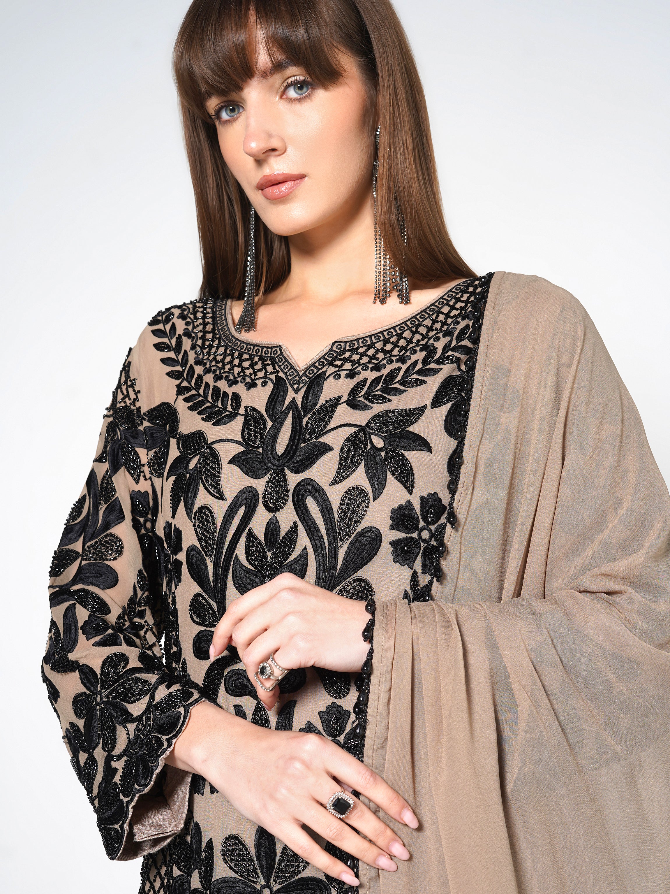 Noir & Pearl-Ivory Kurti Set