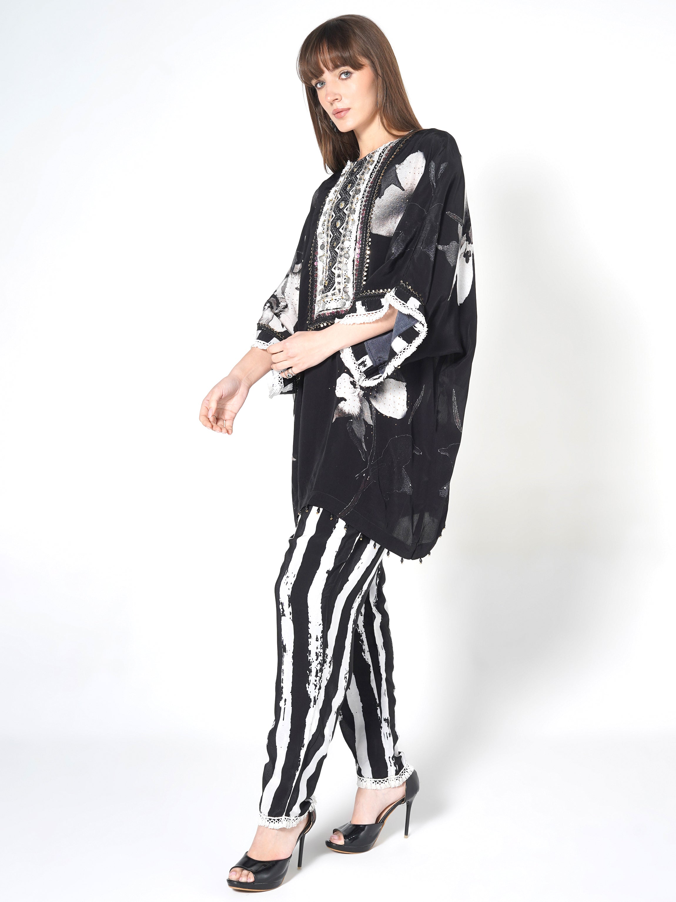 Charcoal Hand-Painted Kaftan Kurti-Set