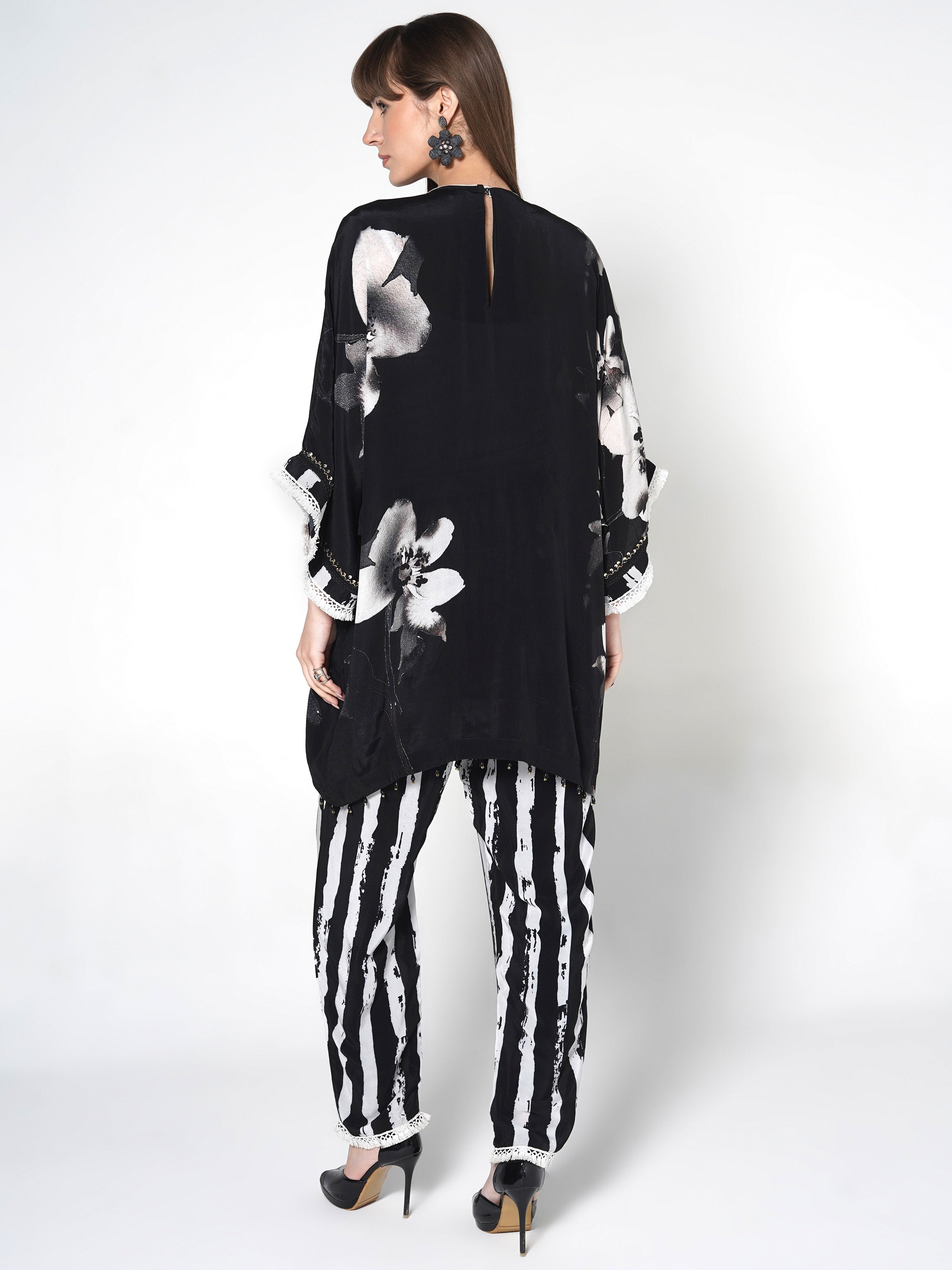 Charcoal Hand-Painted Kaftan Kurti-Set