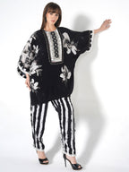 Charcoal Hand-Painted Kaftan Kurti-Set