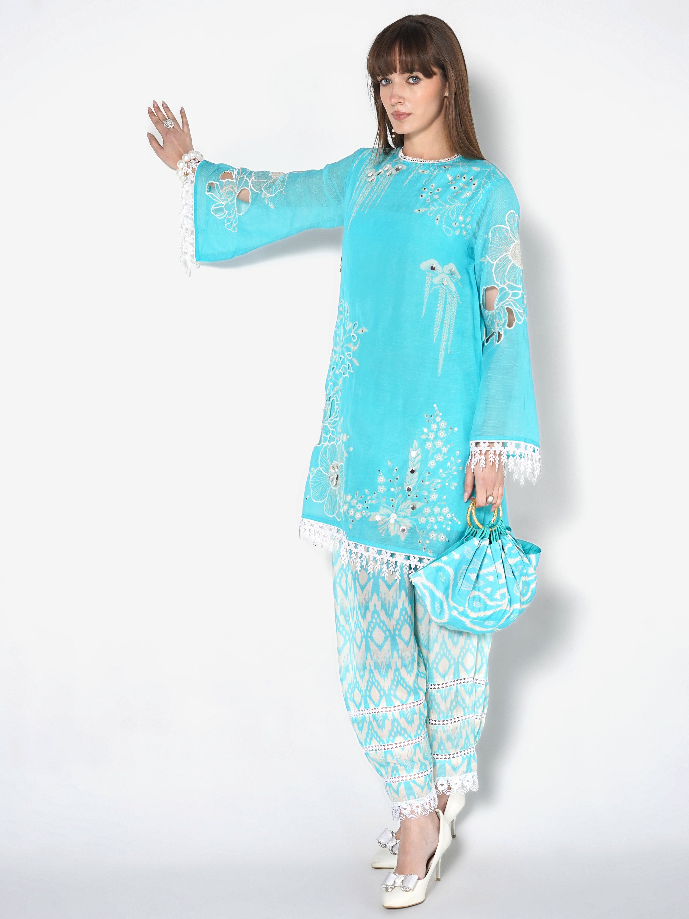 Ethnic Co-ord Sets with White Floral Accents Main image