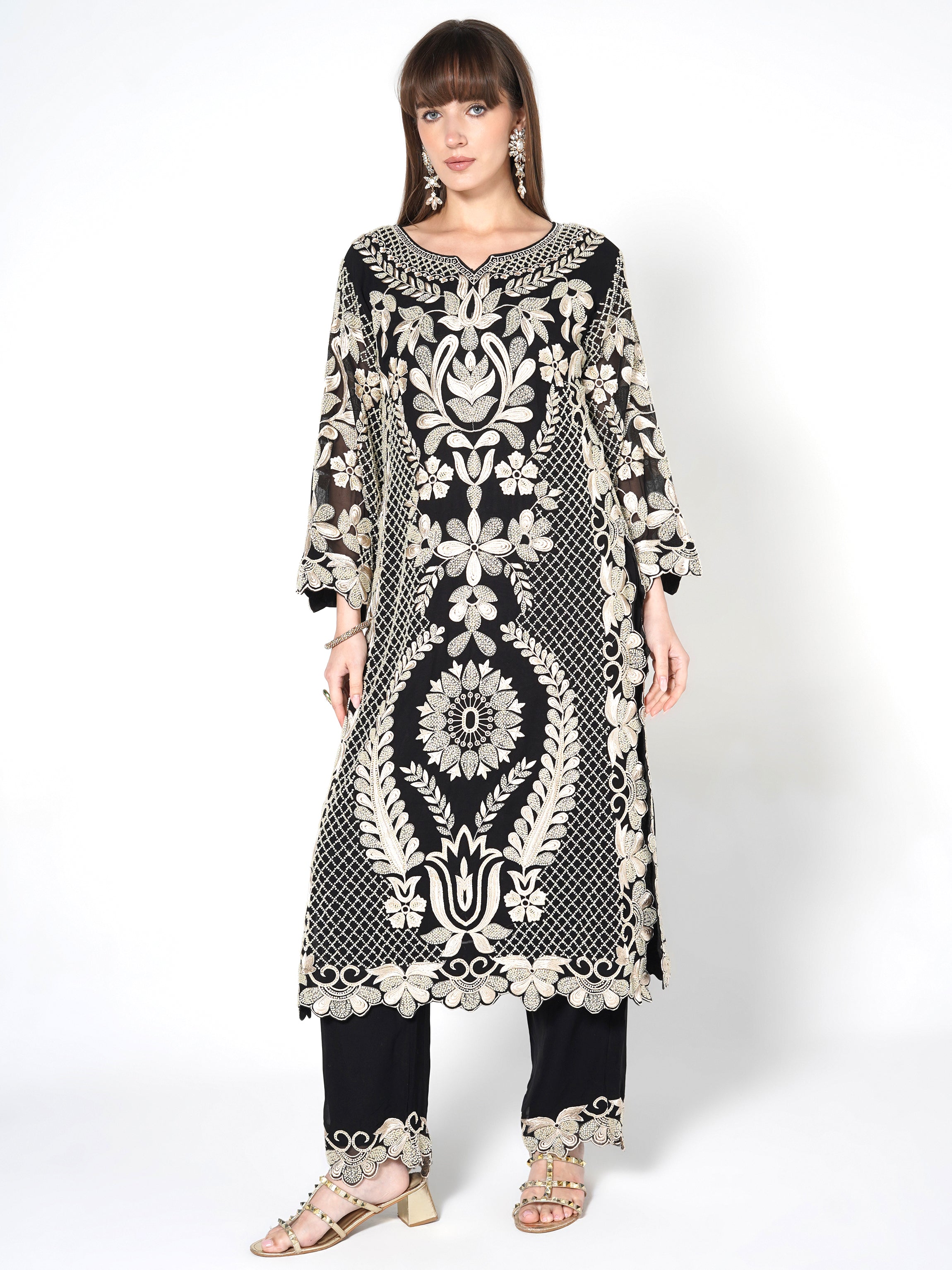 Noir & Pearl-Ivory Kurti Set