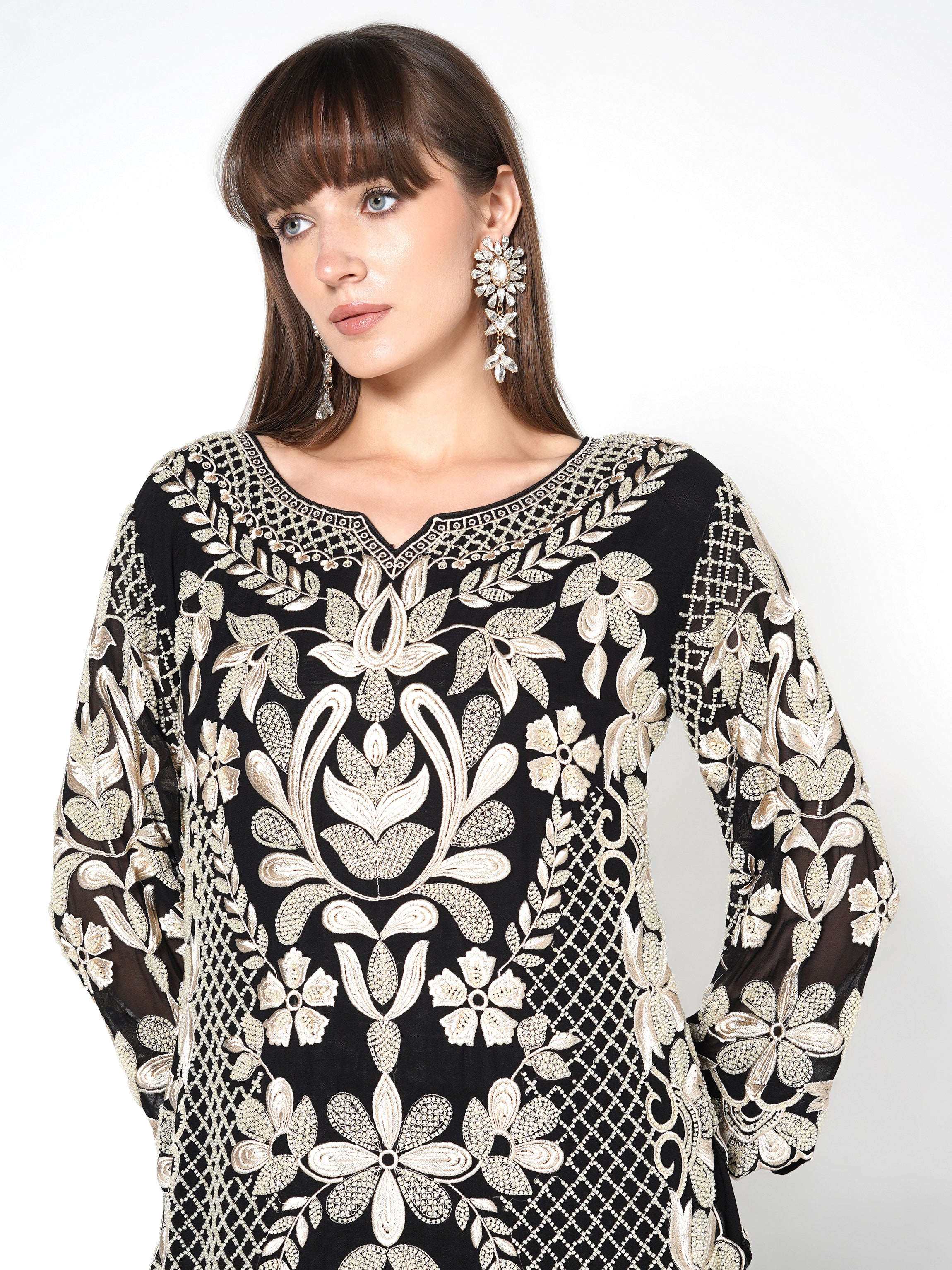 Noir & Pearl-Ivory Kurti Set