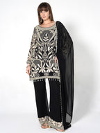 Beige - Black Kurti Fusion Set