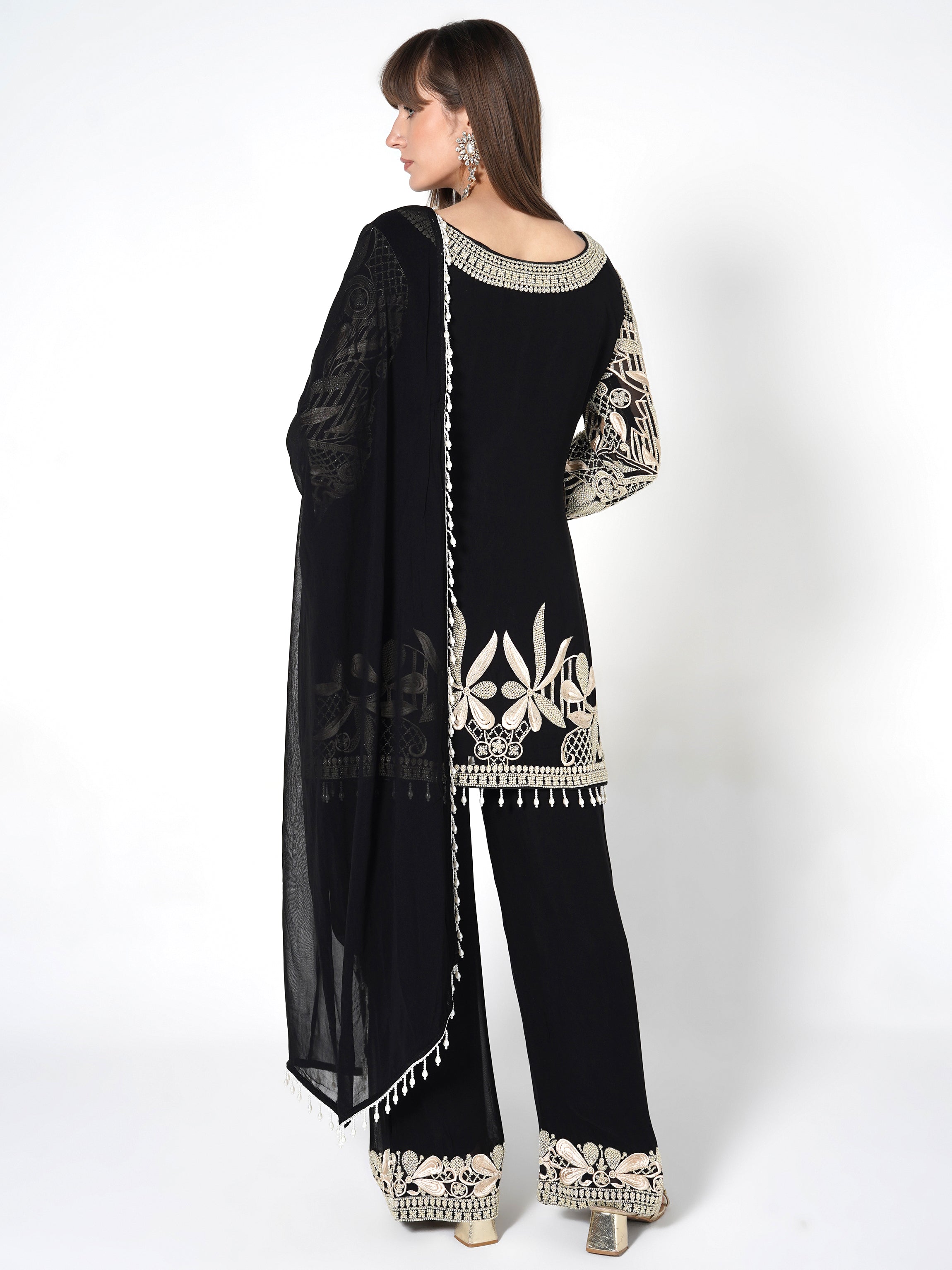 Beige - Black Kurti Fusion Set