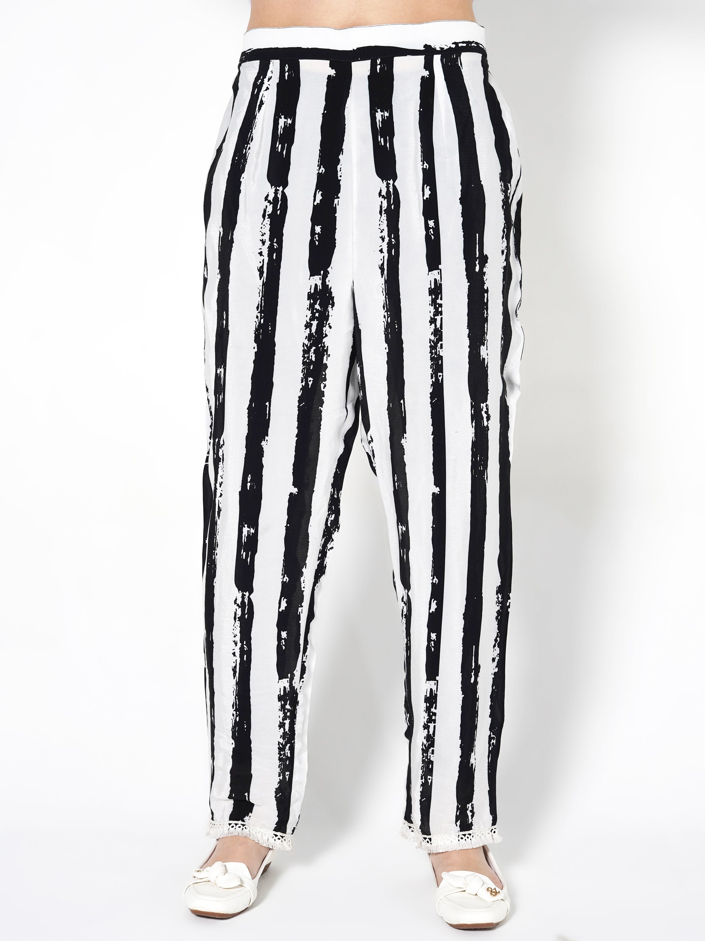 Hand-Painted Floral & Stripe Kurti Set