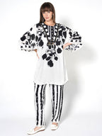 Hand-Painted Floral & Stripe Kurti Set