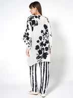 Hand-Painted Floral & Stripe Kurti Set