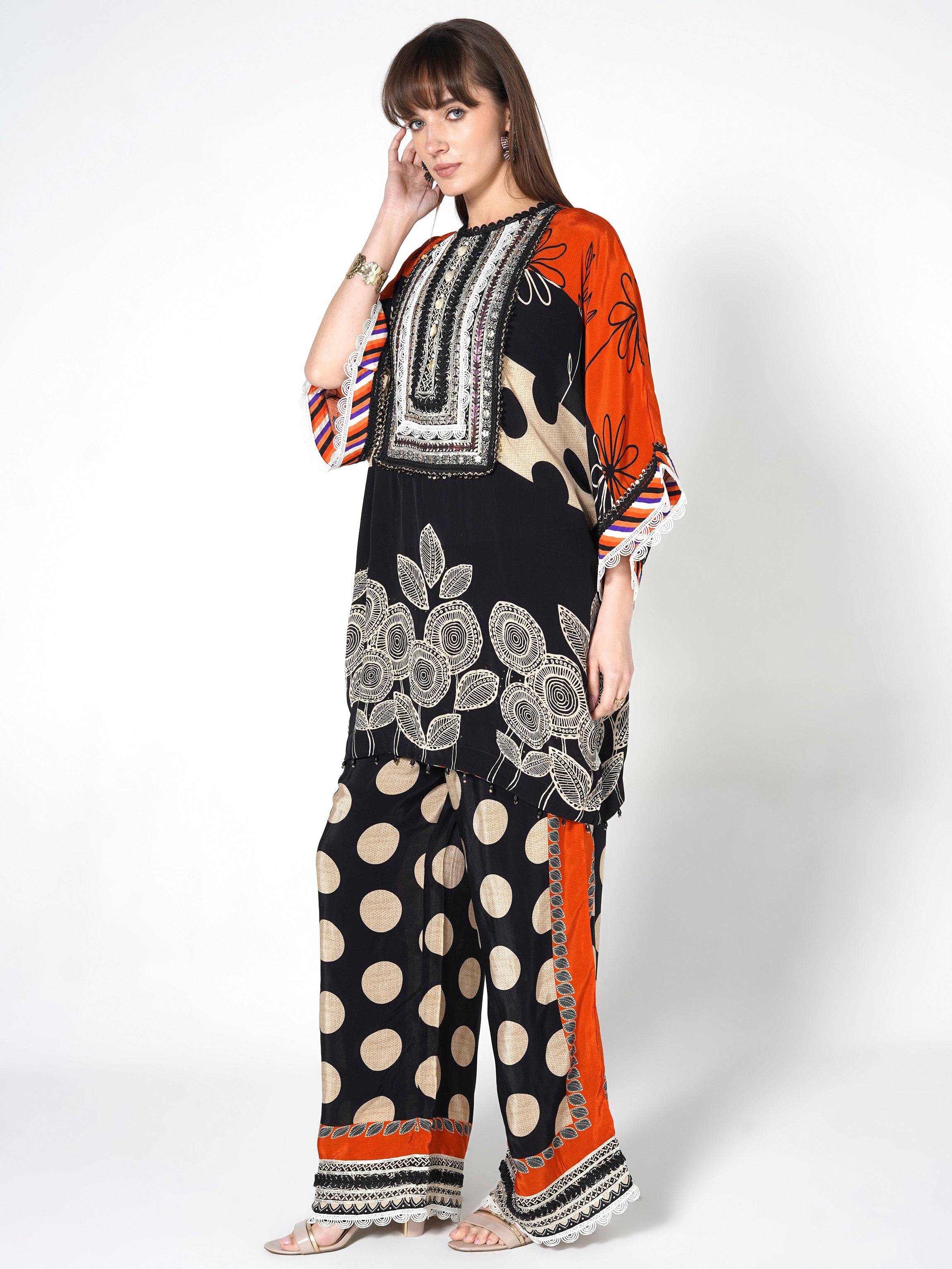 Floral & Polka Dot Fusion Kurti Set Main image