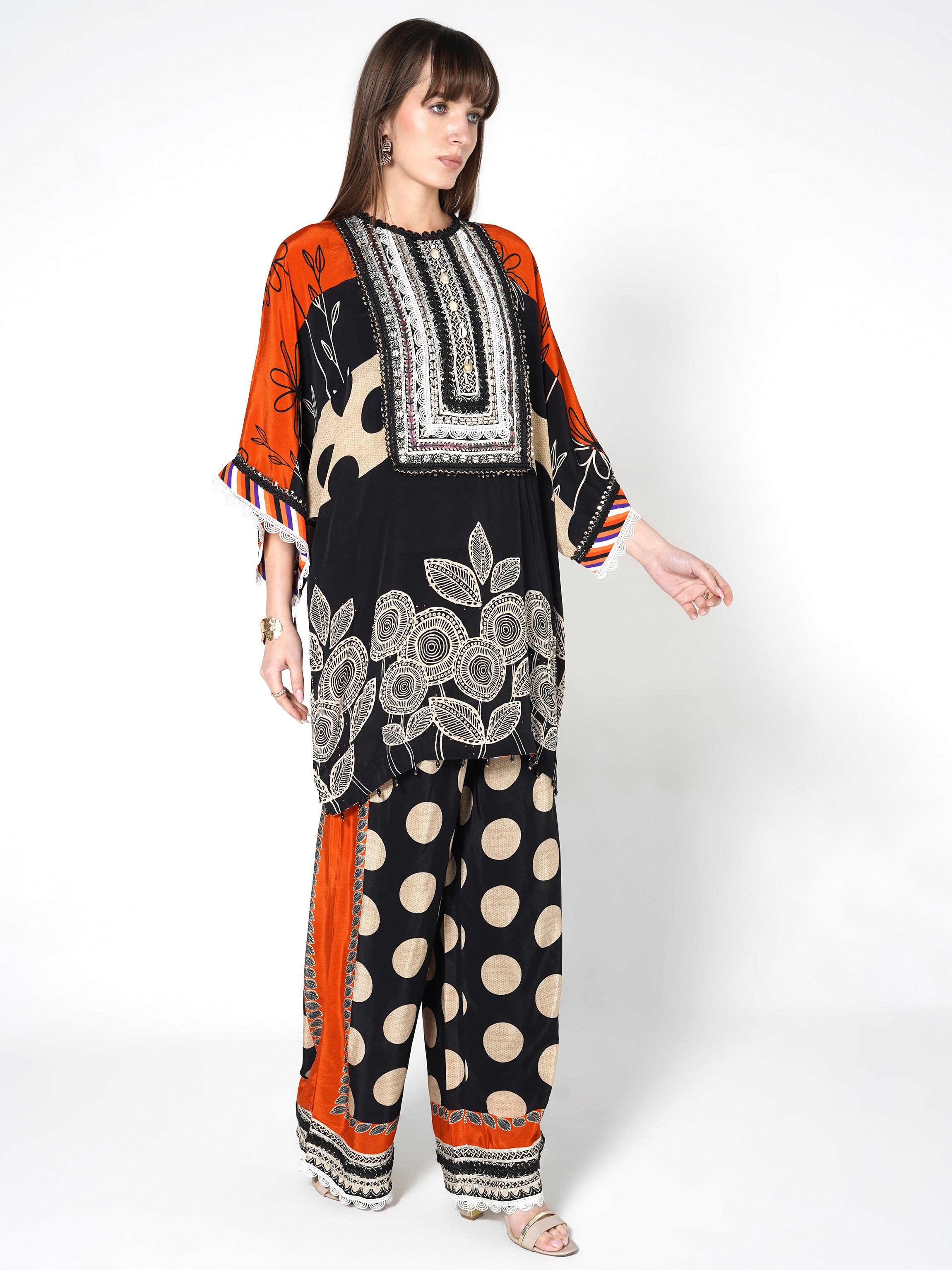 Floral & Polka Dot Fusion Kurti Set