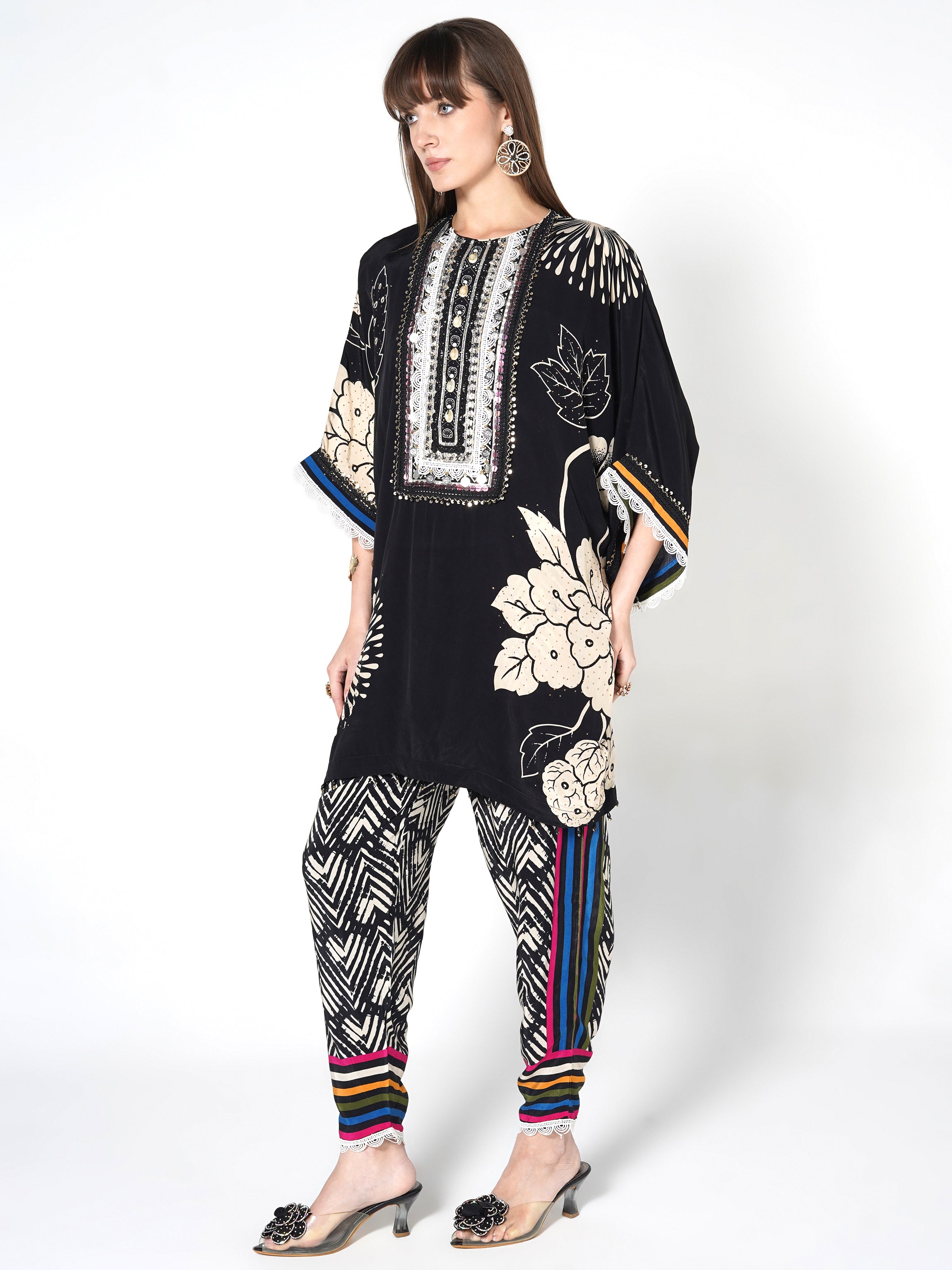 Midnight Flora Kurti & Jogger Set