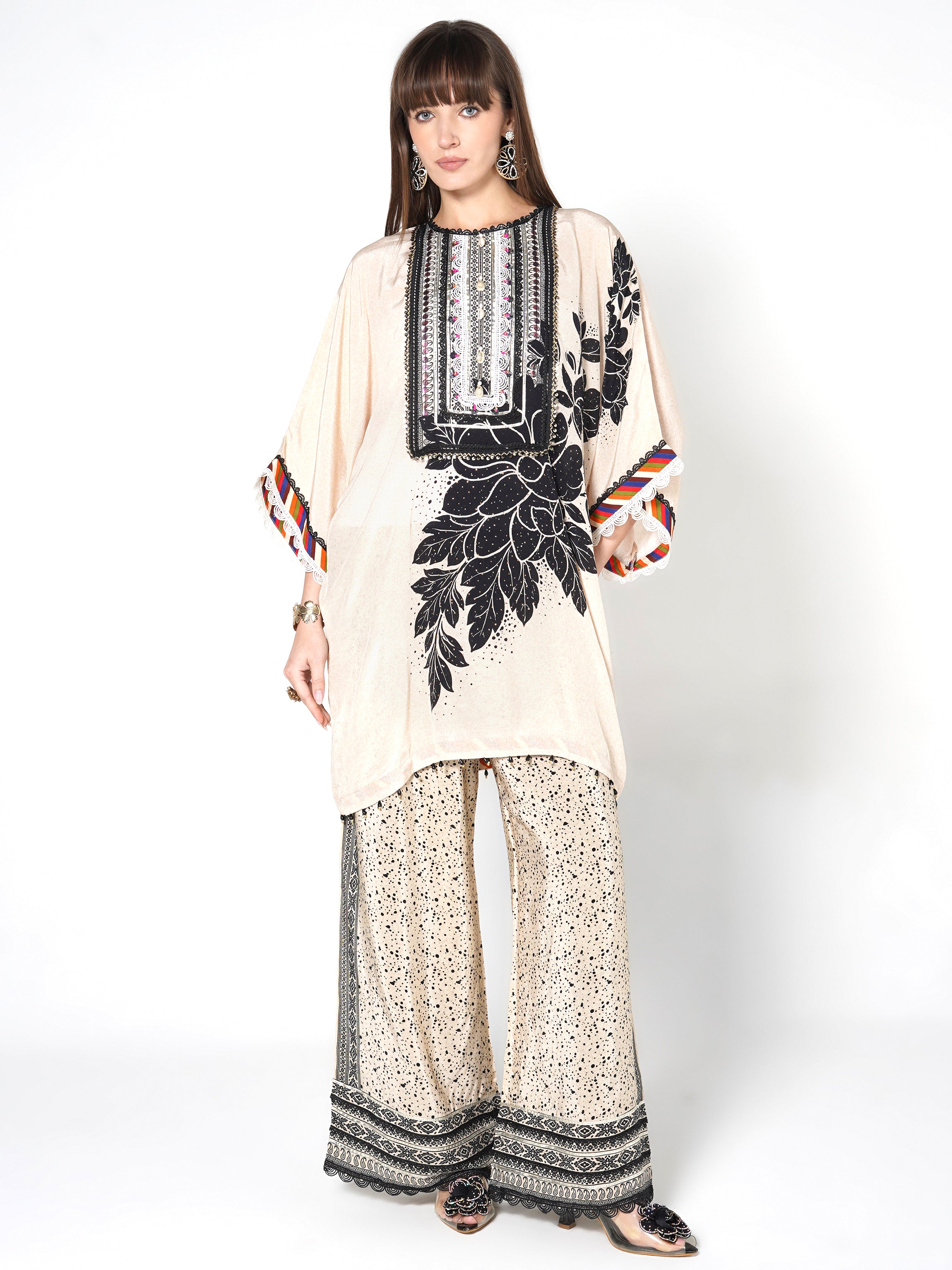 Ebony Floral Fusion Kurti & Palazzo Set