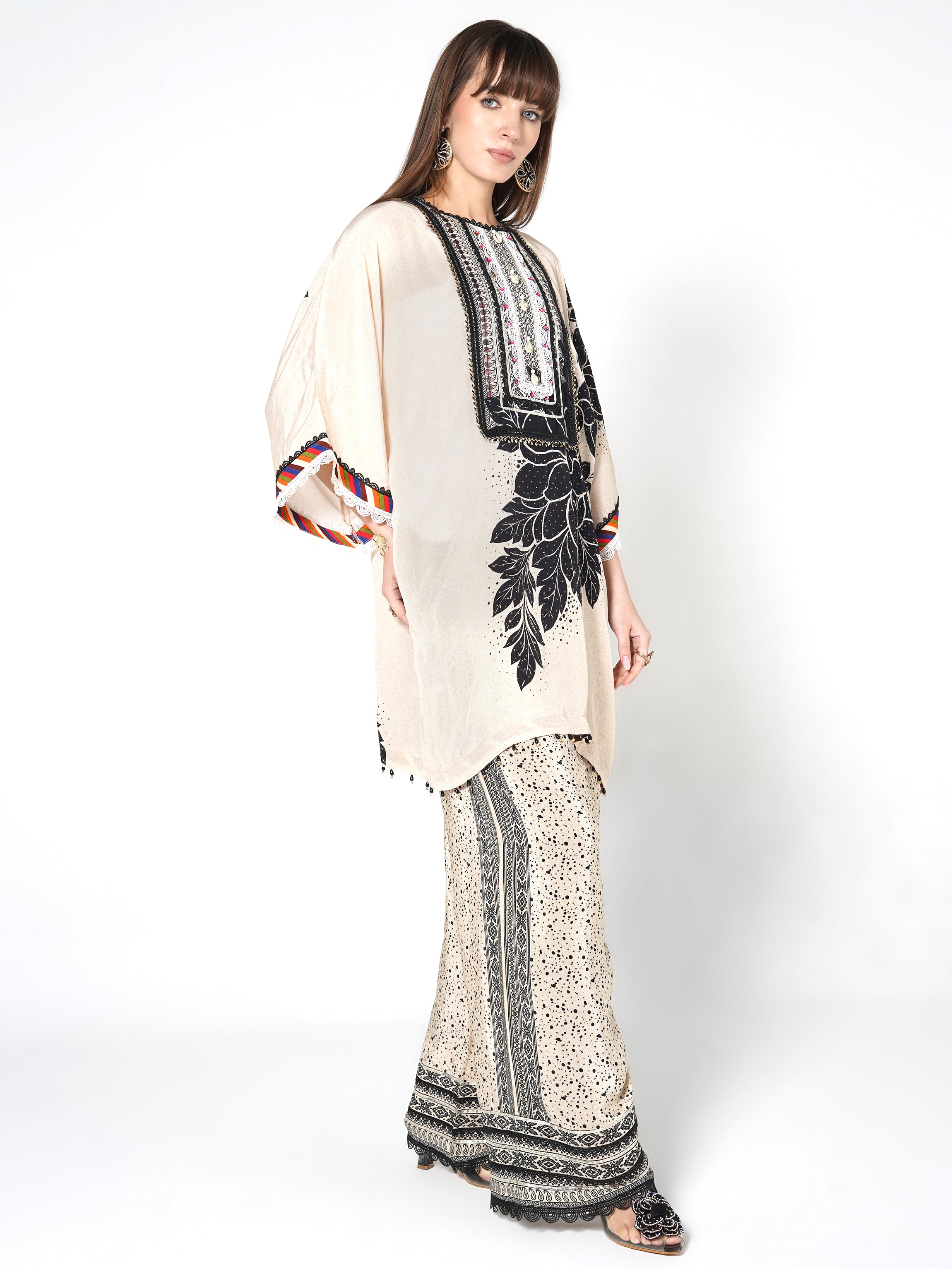 Ebony Floral Fusion Kurti & Palazzo Set