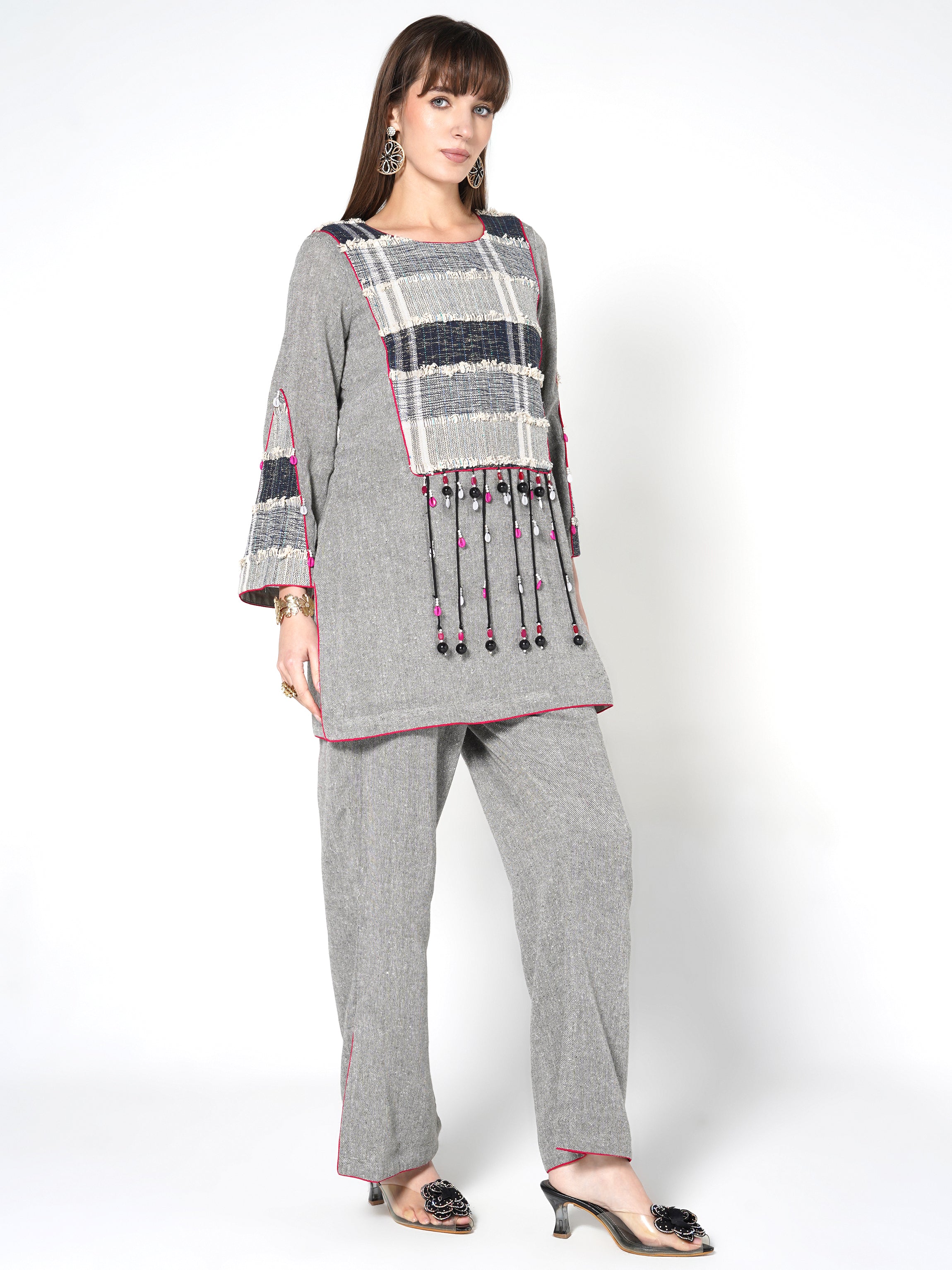 Elegant Grey Ethnic Two-Piece Ensemble