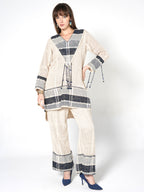Ivory Printed Kurta with Wide-Leg Pants