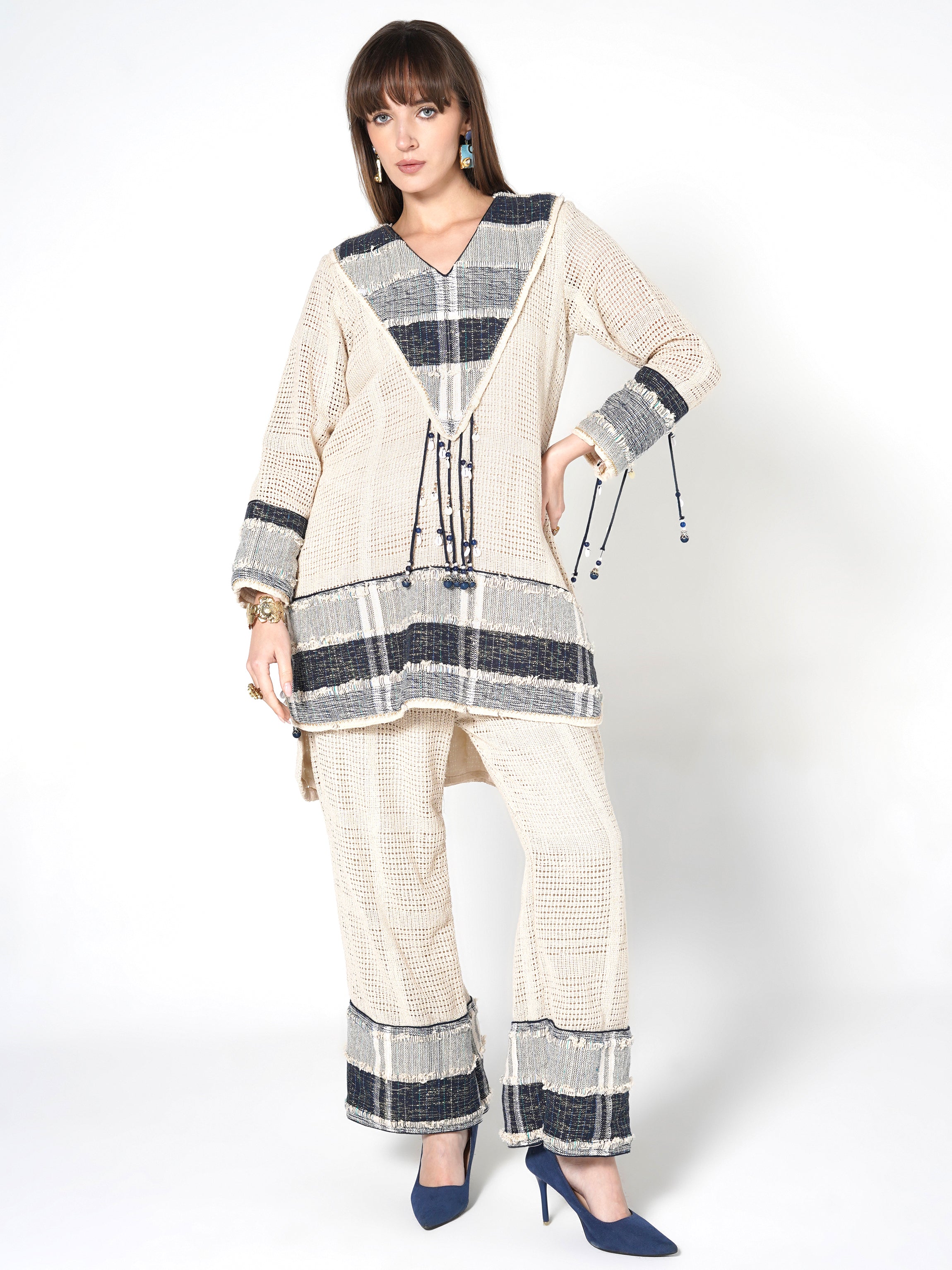 Ivory Printed Kurta with Wide-Leg Pants