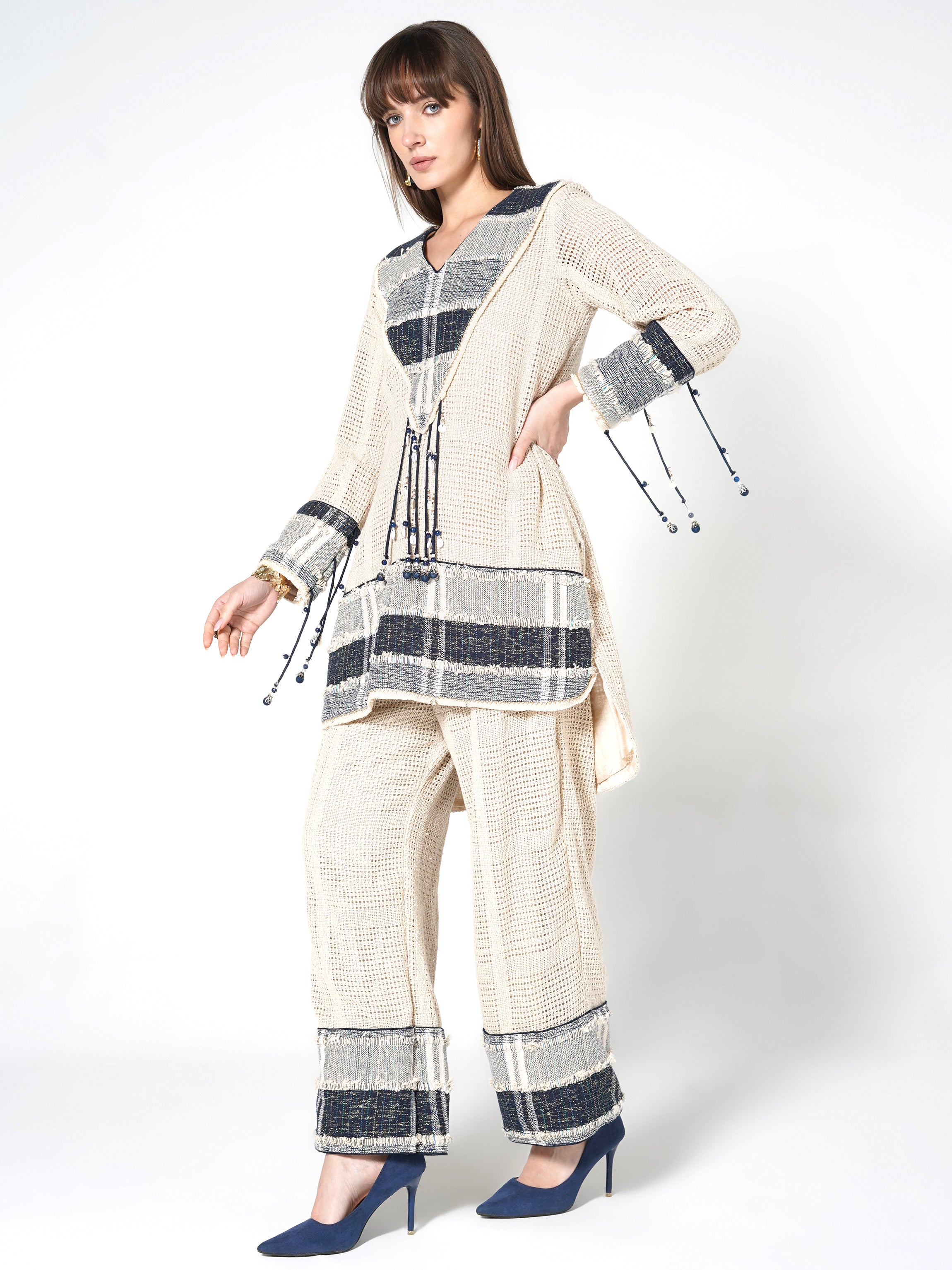 Ivory Printed Kurta with Wide-Leg Pants