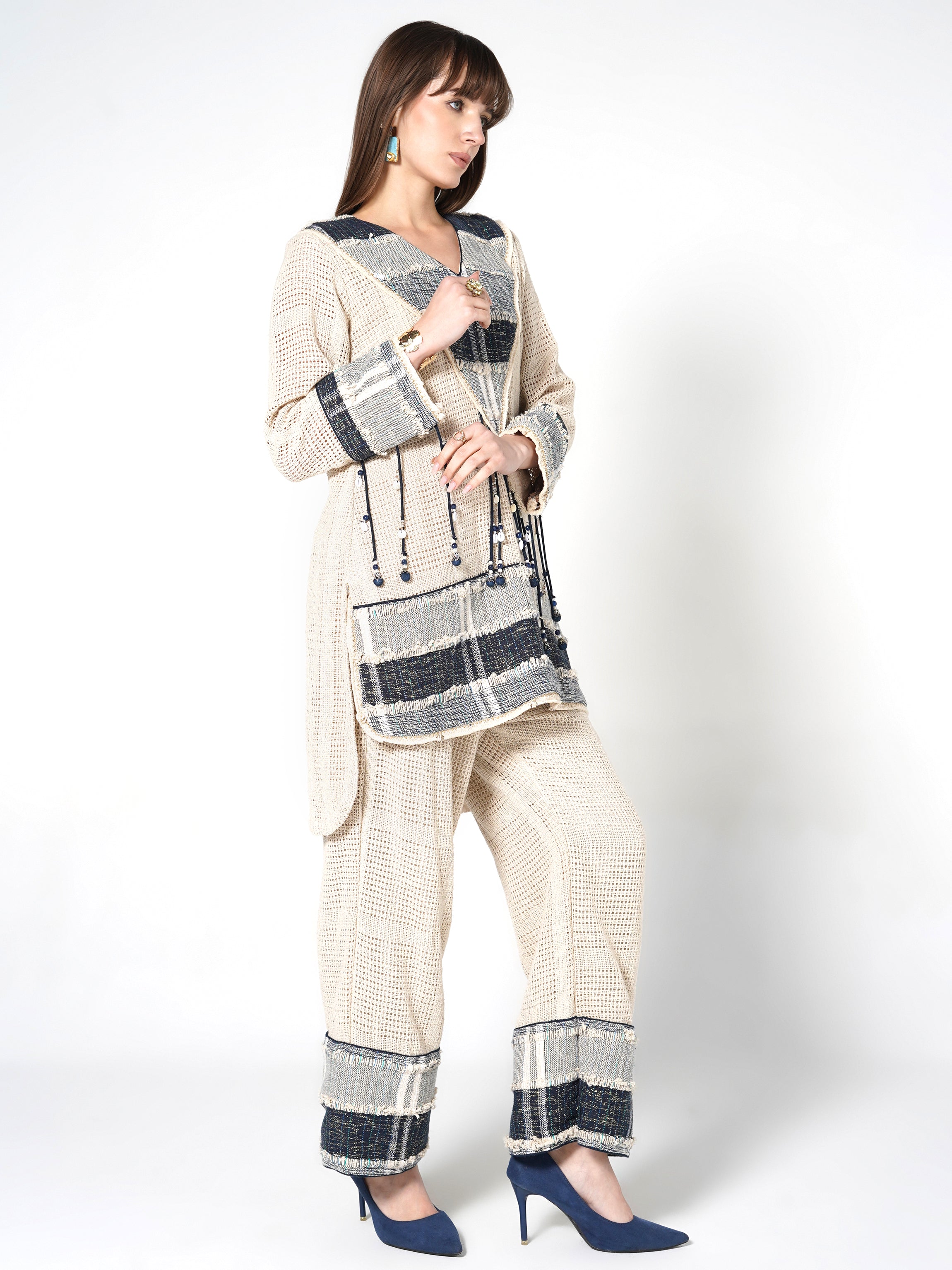 Ivory Printed Kurta with Wide-Leg Pants