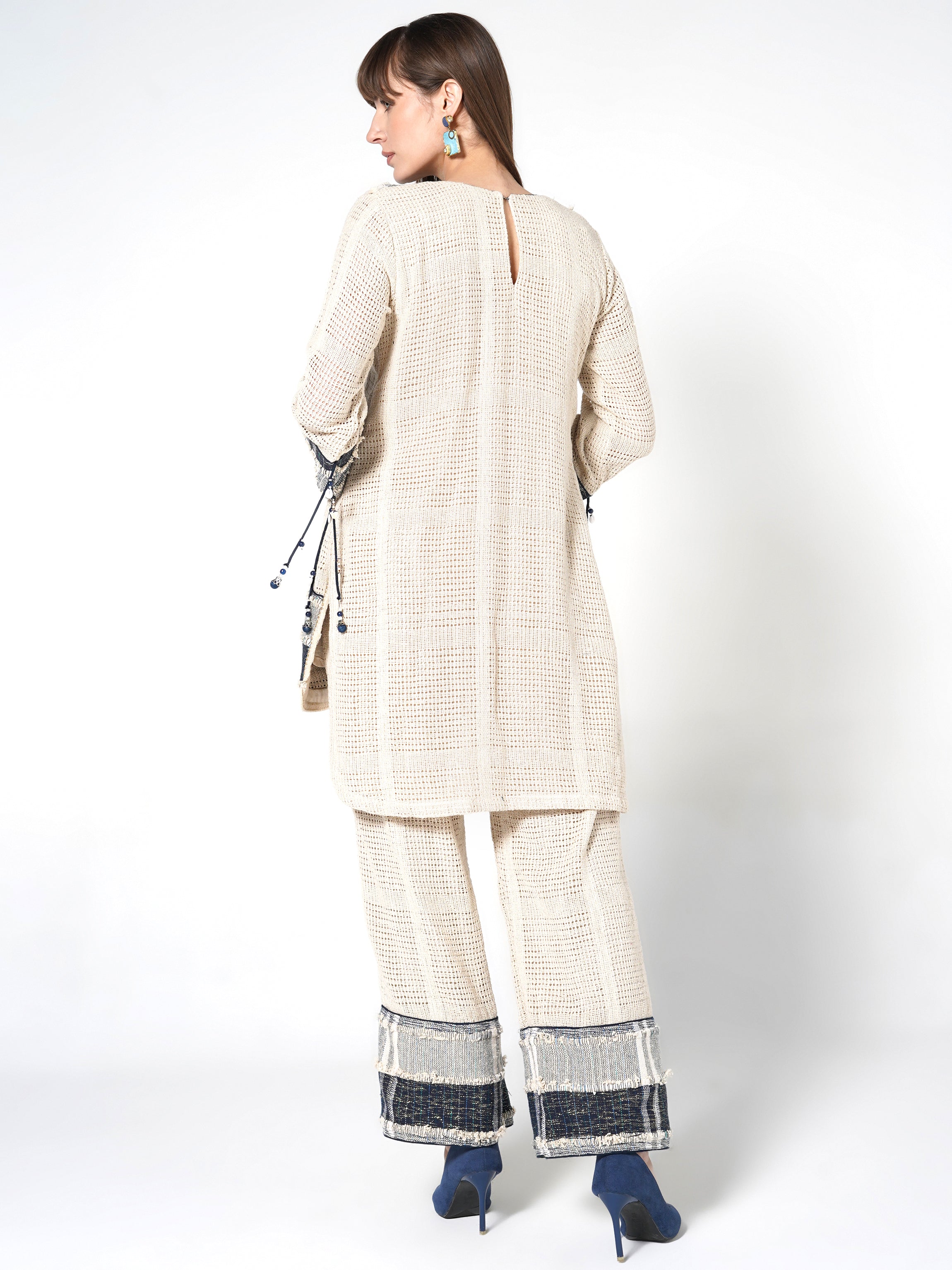 Ivory Printed Kurta with Wide-Leg Pants